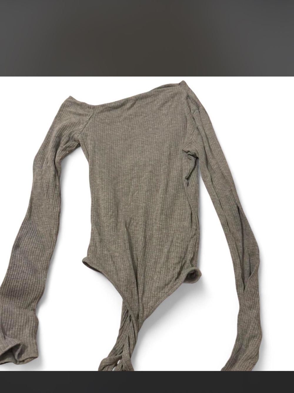 Fashion Nova Olive Gray Ribbed Crewneck Bodysuit